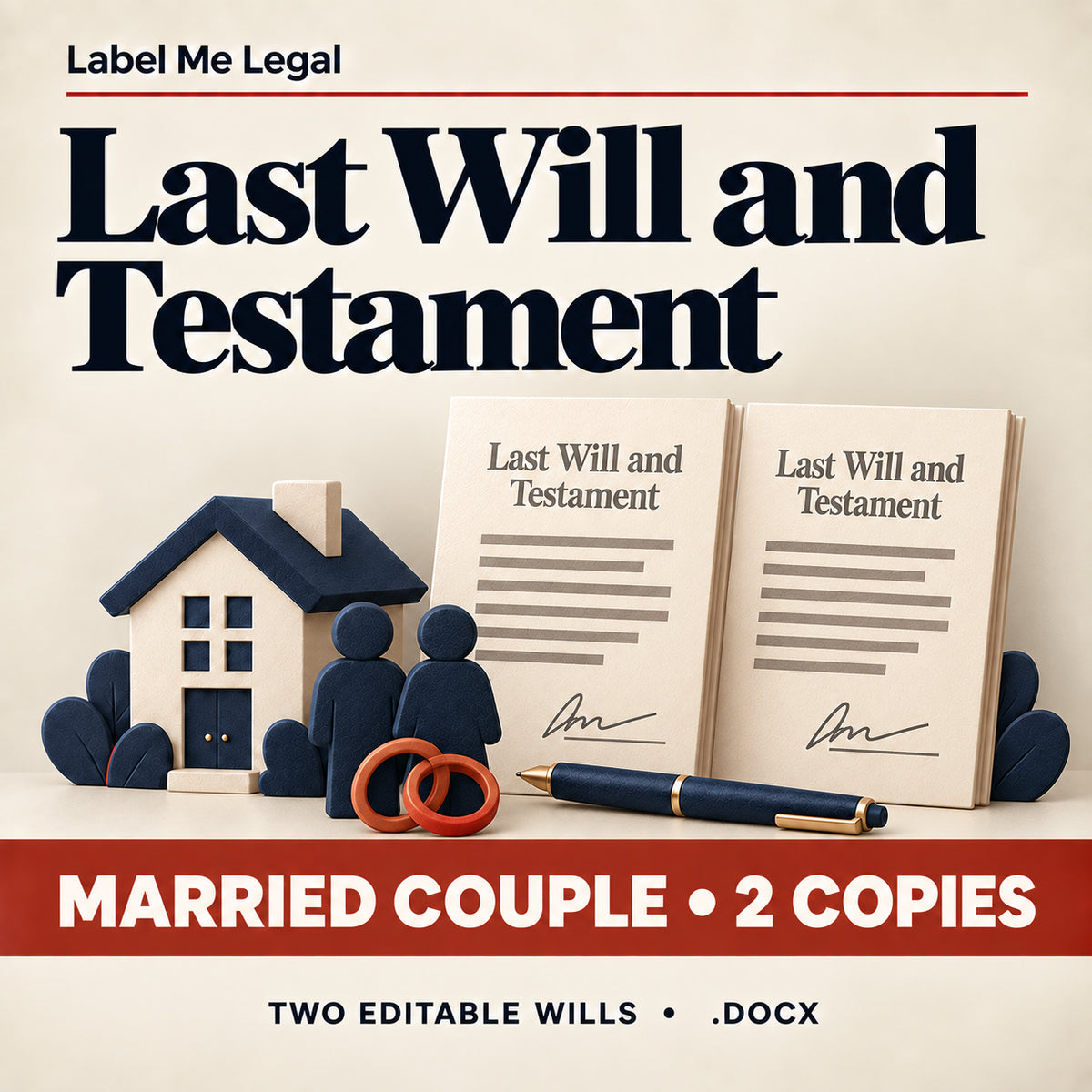 Last Will and Testament template for a married couple, two editable Word copies