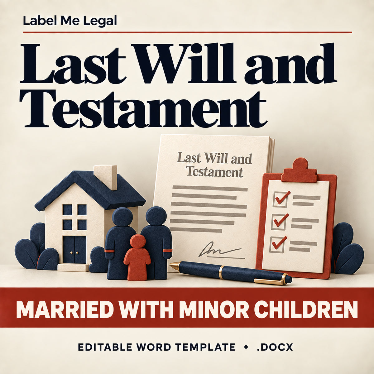 Last Will and Testament template for married parents with minor children, editable Word document