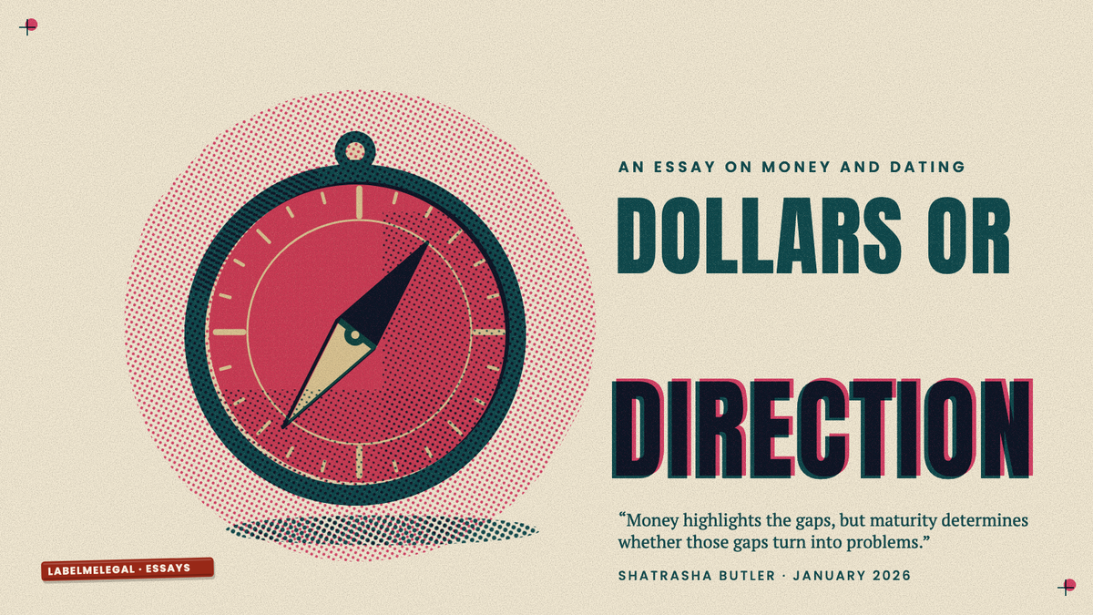 A pocket compass with its needle swung ahead, printed in two inks beside the words Dollars or direction.