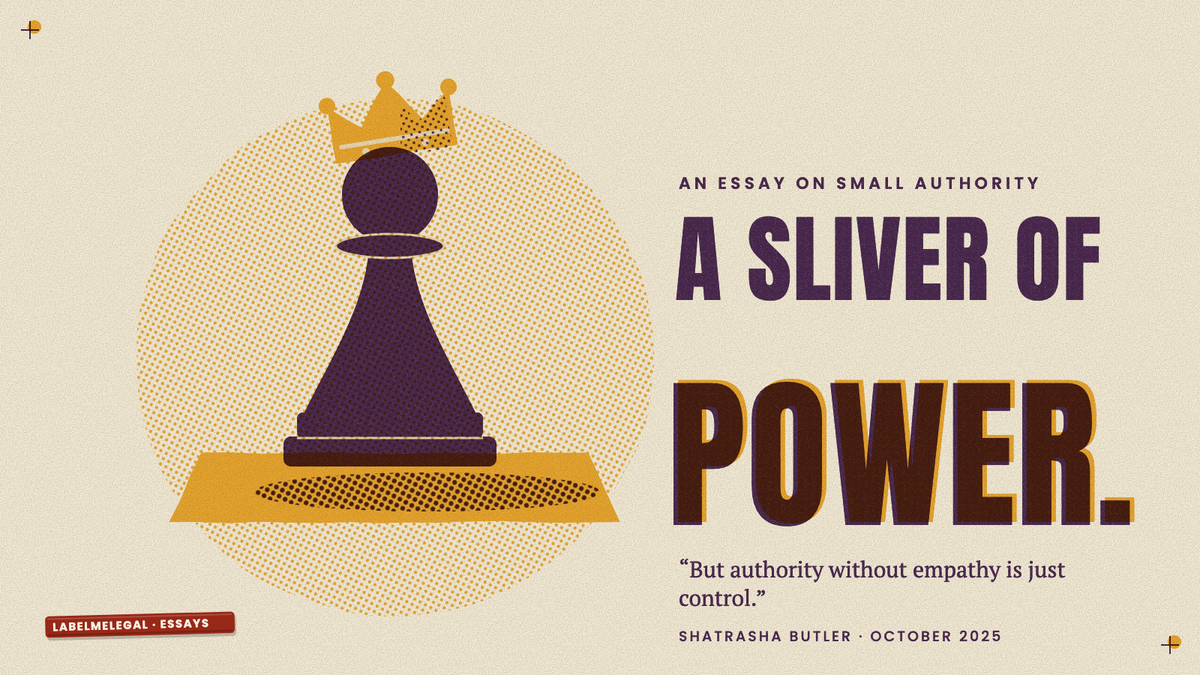 A chess pawn wearing a crown askew, standing on one gold square of the board, printed in two inks beside the words A sliver of power.