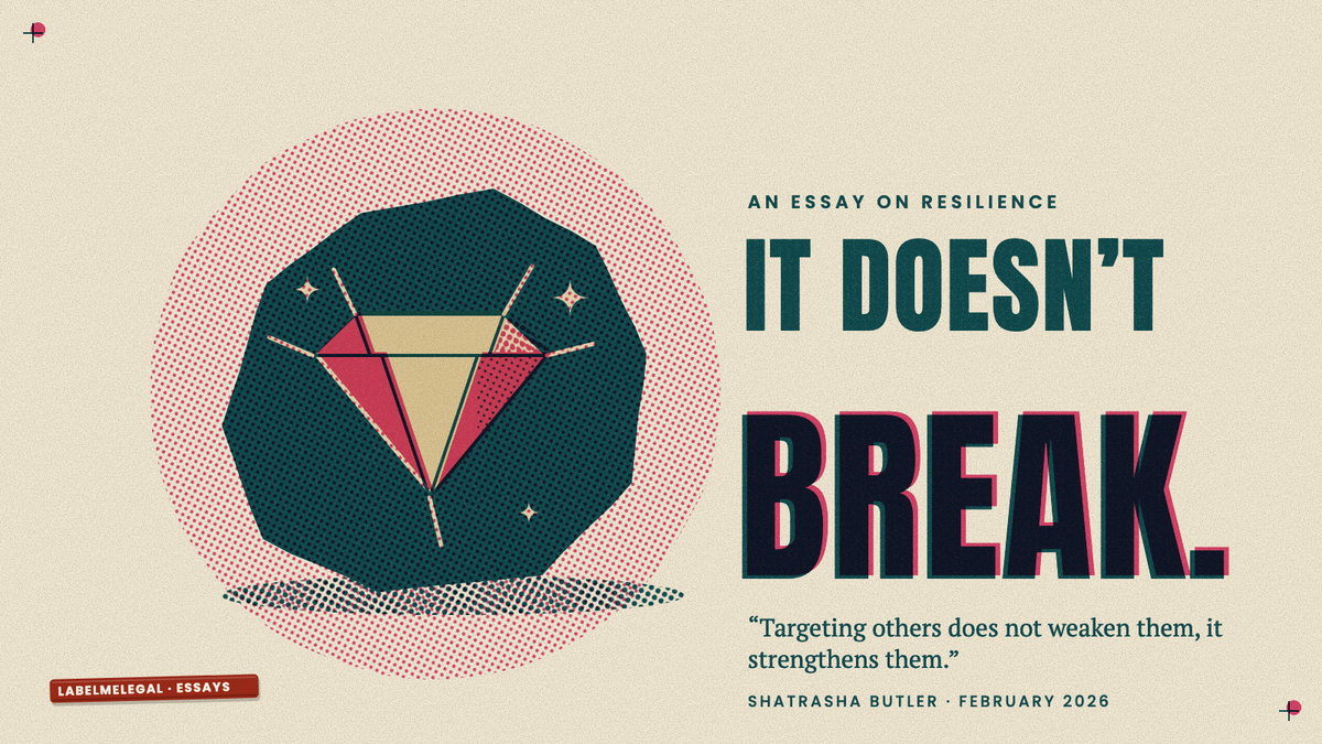 A faceted diamond shining out of the dark rock that pressure formed it in, printed in two inks beside the words It doesn’t break.