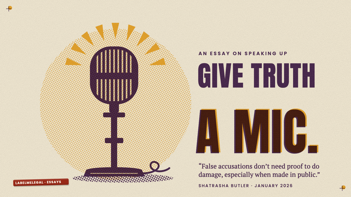 A vintage stage microphone on its stand with a burst of rays behind its head, printed in two inks beside the words Give truth a mic.