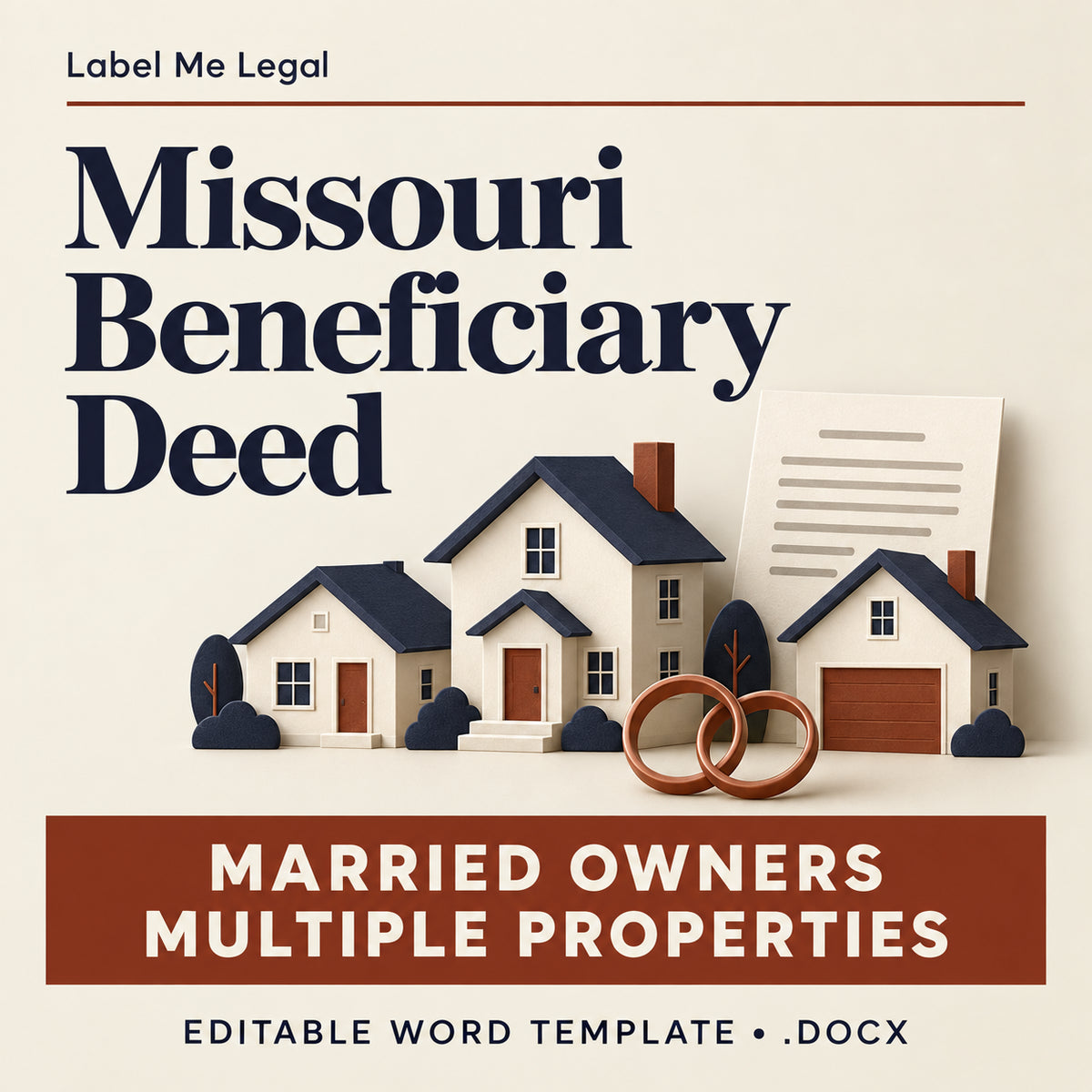Missouri Beneficiary Deed template cover for married owners with multiple properties, editable Word document