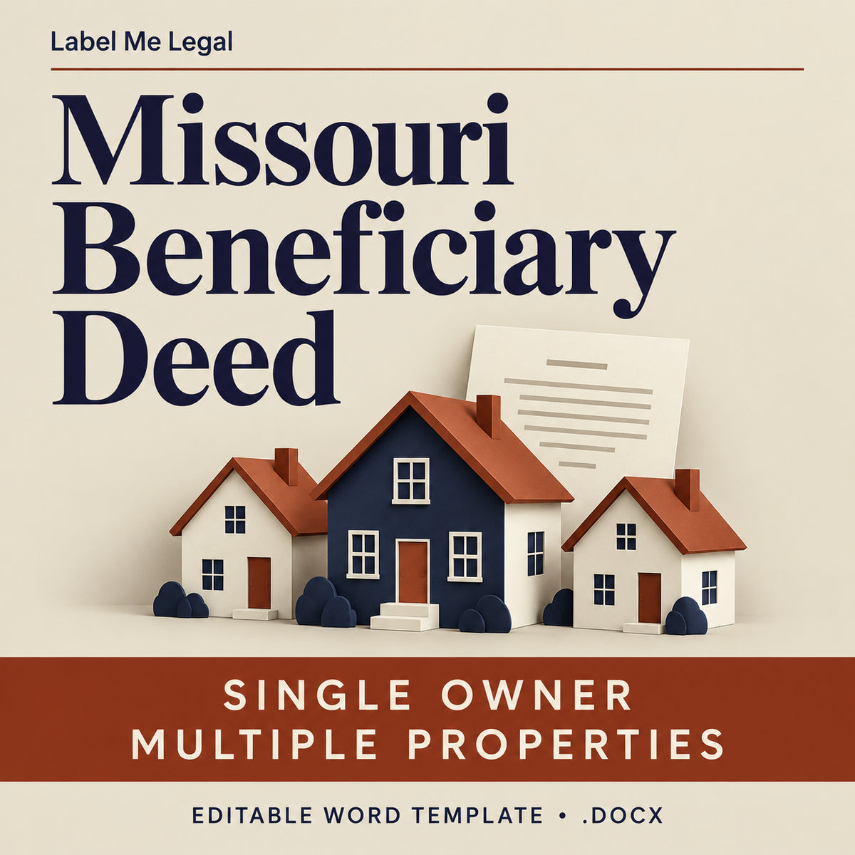 Missouri Beneficiary Deed template cover for a single owner with multiple properties, editable Word document
