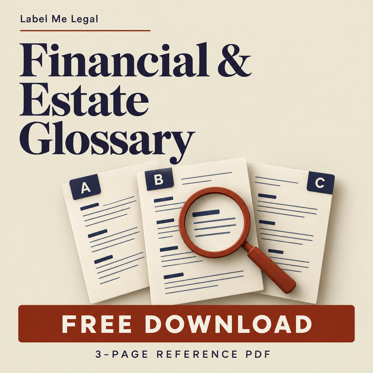 Financial and Estate Glossary cover: free three-page reference PDF