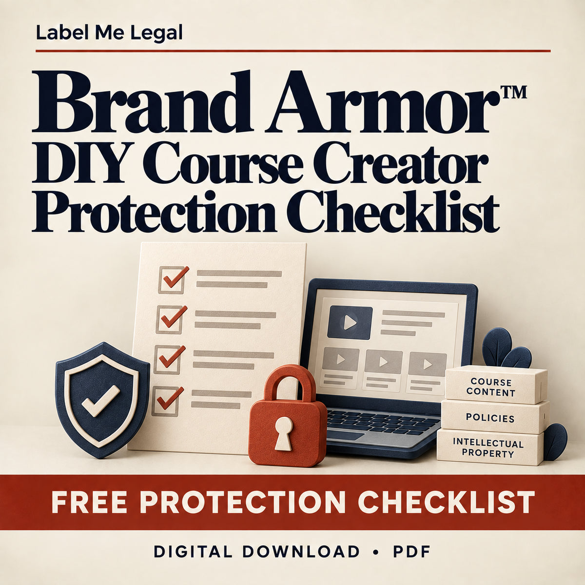 Brand Armor DIY Course Creator Protection Checklist cover: free protection checklist, PDF