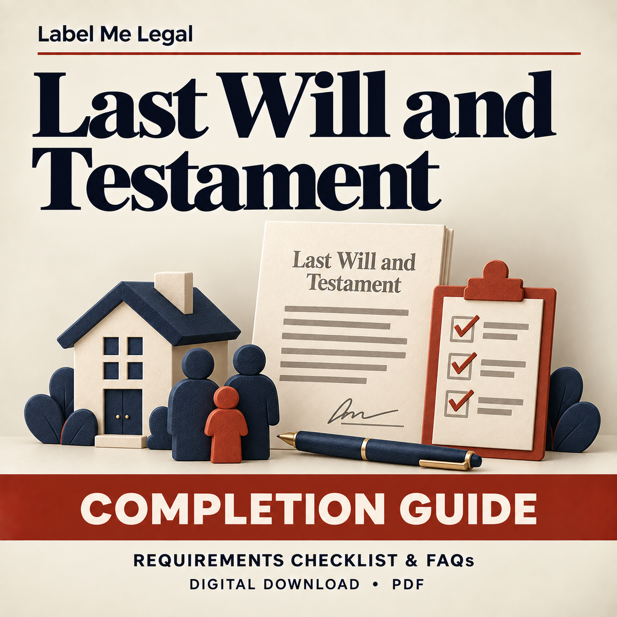 Last Will and Testament Completion Guide cover: requirements checklist and FAQs, PDF download