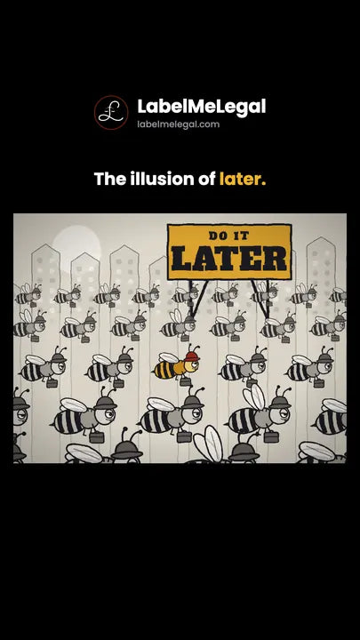 A cartoon swarm of commuting bees under a billboard that says Do it later